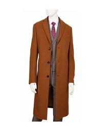 Mens Three Button Camel Single Breasted Wool Overcoat