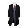 Mens Three Button Notch Lapel Wool ~ Poly Blend Black Overcoat