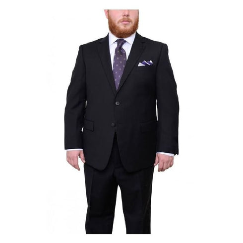 Mens Two Button Black Tonal Herringbone Pattern 100% Wool Suit