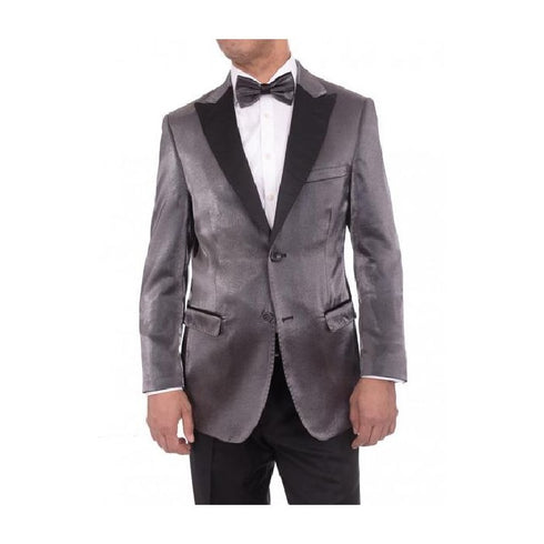 Mens Two Button Slim Fit Peak Lapel Gray Sportcoat