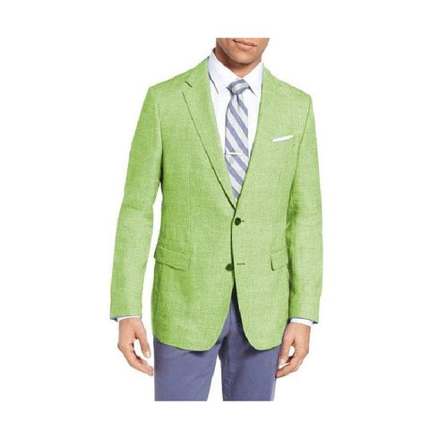 Mens Two Buttons Wool and Linen Apple Green Slim Fit Blazer