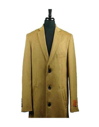 Mens Wool Camel Four Button Single Breasted Top Overcoat