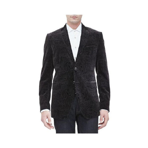 Mens Velvet Velour Blazer Paisley Sport Coat Jacket