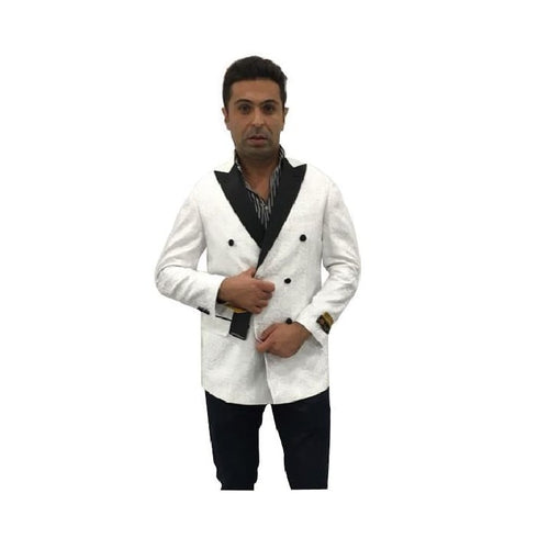 Mens White Double Breasted Peak Lapel Blazer Sport Coat
