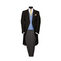 Mens Wool Black Herringbone Silk Piping Morning Coat