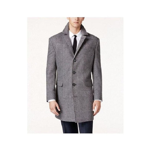 Mens Wool Carcoat Single Breasted One Chest Pocket Gray