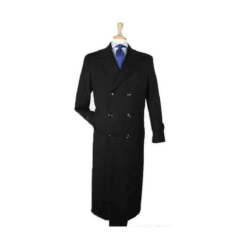 Mens Wool Double Breasted Button Closure Black Top Overcoat