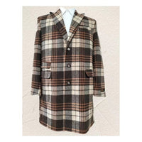 Mens Wool Plaid Peacoat - Plaid Pattern Wool grey Coat