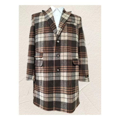 Mens Wool Plaid Peacoat - Plaid Pattern Wool grey Coat