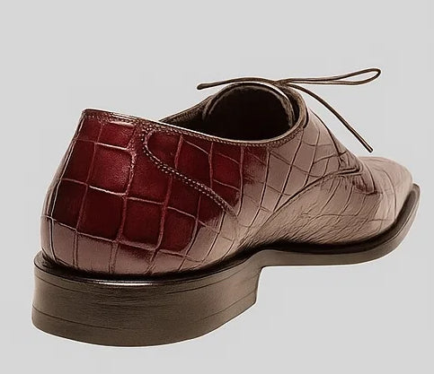 Mezlan Burgundy Crocodile Shoes Men Plain Toe Anderson