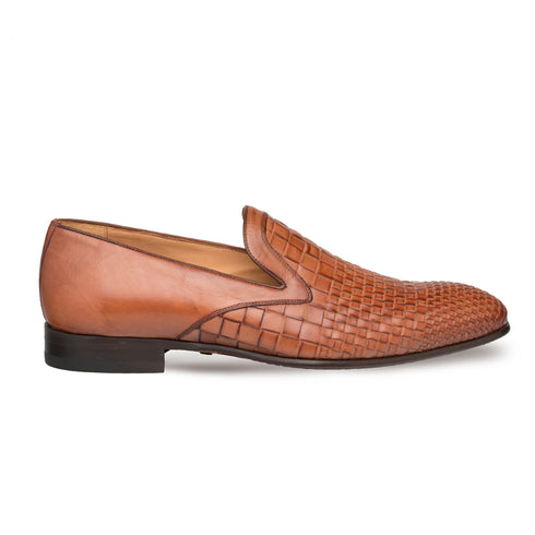 Mens Mezlan Sirocco Woven Calf Slip on Loafer Dress Shoe in Cognac
