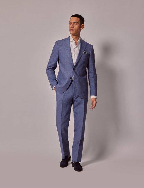 Mens Linen Suit For Beach Wedding - Summer Suit in Mid Blue