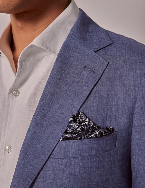 Mens Linen Suit For Beach Wedding - Summer Suit in Mid Blue