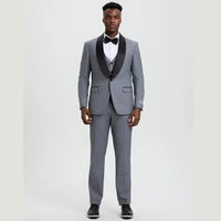 Stacy Adams 3pc Tuxedo Shawl Lapel, Mid Grey