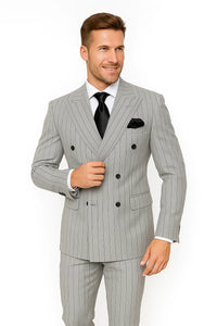 Gray and Black Pinstripe Double Breasted - Modern Fit 1920s Vintage Looking Suit