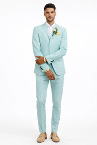 Mint Green Slim Fit Mens Suits Groomsmen Wear Two Pieces Notched Lapel Formal Prom Suit