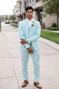 Mint Green Slim Fit Mens Suits Groomsmen Wear Two Pieces Notched Lapel Formal Prom Suit