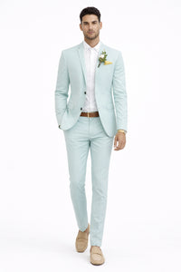 Mint Green Slim Fit Mens Suits Groomsmen Wear Two Pieces Notched Lapel Formal Prom Suit