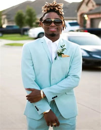 Mint Green Slim Fit Mens Suits Groomsmen Wear Two Pieces Notched Lapel Formal Prom Suit
