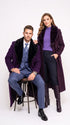 Men’s Purple Wool Overcoat, Long Winter Dress Topcoat with Black Fur Collar for Formal and Business Wear