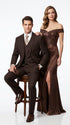Men’s Brown Tone on Tone Pinstripe Suit, Classic Fit Formal Wedding Business Suit