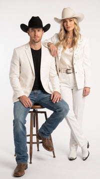 Men’s White Western Blazer, 2 Button Cowboy Sport Coat – Saco Vaquero Para Hombre for Weddings and Rodeo Events