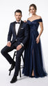 Men’s Daniel Craig James Bond Navy Blue Tuxedo Costume, 007 Inspired Black Satin Shawl Lapel Formal Wedding Suit