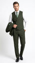 Men’s Olive Windowpane Plaid Suit, 2 Button Formal Suit with Double Breasted Vest