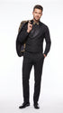 Men’s Black and Gold Floral Jacquard 3 Piece Suit, Modern Fit Tuxedo with Matching Bow Tie for Weddings and Prom