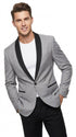 Men’s Light Grey Dinner Jacket with Black Shawl Lapel, Formal Tuxedo Evening Blazer