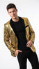 Men’s Gold Sequin Blazer, Velvet Lapel Formal Party Prom Dinner Jacket