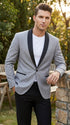 Men’s Light Grey Dinner Jacket with Black Shawl Lapel, Formal Tuxedo Evening Blazer