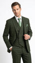 Men’s Olive Windowpane Plaid Suit, 2 Button Formal Suit with Double Breasted Vest