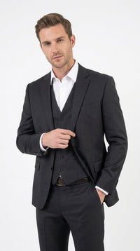 Men’s Black Sharkskin 3 Piece Suit, Single Breasted Notch Lapel Formal Wedding Business Suit