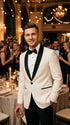 Men’s Ivory and Black Dinner Jacket, Formal Tuxedo Evening Jacket for Weddings and Prom