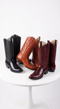 Los Altos Men’s Genuine Eel Skin Cowboy Boots LAB-6508, Round Toe Western Boots in Black, Cognac and Burgundy