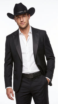 "EJ Samuel Men's Two-Button Velvet Suit in Black"