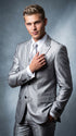 Men’s Silver Shiny Sharkskin Suit – 2 Button Peak Lapel Formal Suit with Flat Front Pants for Wedding, Prom & Party