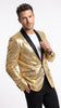 Men’s Gold Sequin Tuxedo Blazer, Black Shawl Lapel Formal Dinner Jacket for Weddings, Prom and Parties