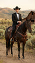 Mens 1 Button Western Cowboy Wedding Tuxedo Black