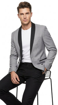 Men’s Light Grey Dinner Jacket with Black Shawl Lapel, Formal Tuxedo Evening Blazer