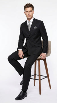 Men’s Black Classic Wool Double Breasted Suit, Formal Wedding Business Dress Suit