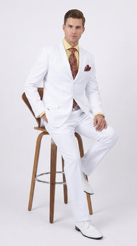 Men’s White Classic Fit 3 Button Poplin Suit, Two Piece Formal Wedding Dress Suit