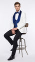 Marco Lorenzo Premium White Paisley 4 Piece Suit with Royal Blue Velvet Shawl Lapel and Matching Bow Tie