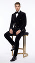 Men’s Rossi Man Zeus Black Velvet Double Breasted Tuxedo Suit, Formal Wedding Prom Dinner Suit Set