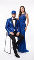 Men’s Royal Blue Sequin Suit, Shiny Metallic Stage Tuxedo Jacket and Pants for Groom and Prom