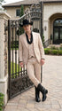 Mens Light Beige Western 3-Piece Suit – Cowboy Tuxedo with Shawl Lapel
