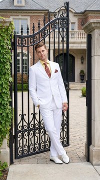 Men’s White Classic Fit 3 Button Poplin Suit, Two Piece Formal Wedding Dress Suit