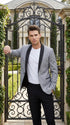 Men’s Light Grey Dinner Jacket with Black Shawl Lapel, Formal Tuxedo Evening Blazer