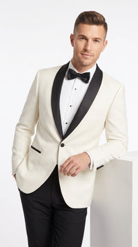 Men’s Ivory and Black Dinner Jacket, Formal Tuxedo Evening Jacket for Weddings and Prom
